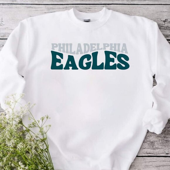 Philadelphia Eagles Football White Crewneck Sweatshirt - Picture 1 of 9